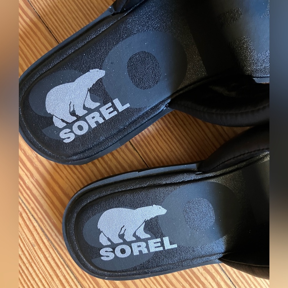 NWOB Sorel Ella Il Leather Puff Slide in Black/Sea Salt Sz 9. - Picture 11 of 11